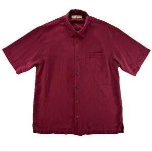 Tommy Bahama 100% Silk Shirt Men M Maroon Camp Button Front Short Sleeve Casual